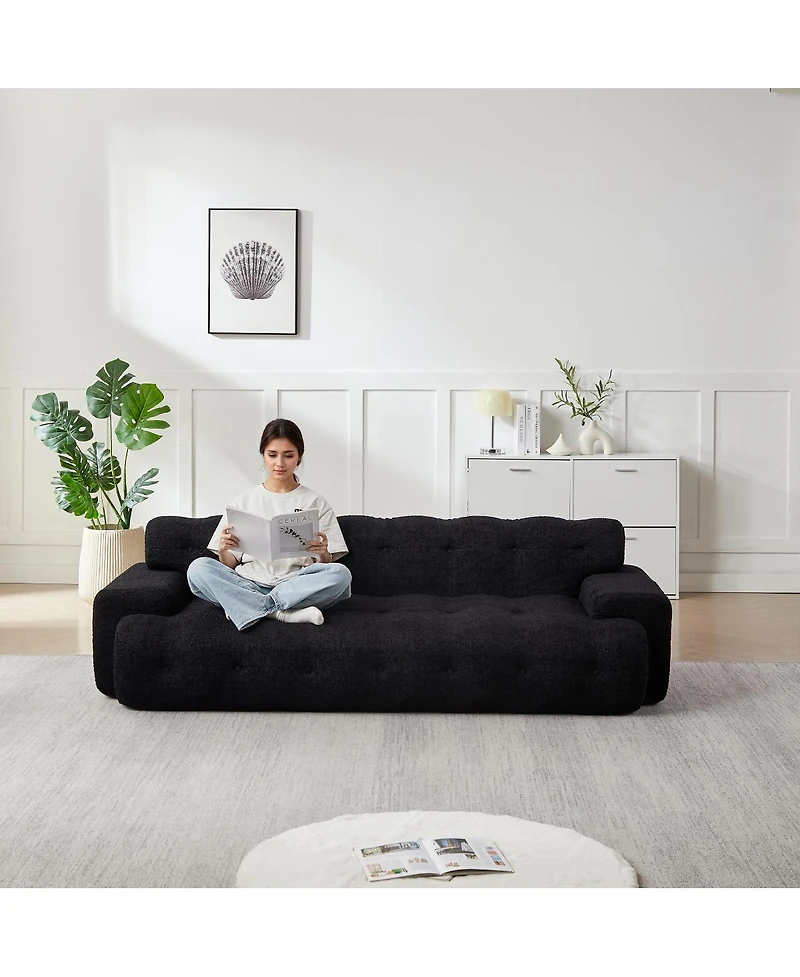 Streamdale Furniture Minimalist Button-Tufted Square Arm Three-Seater Sofa
