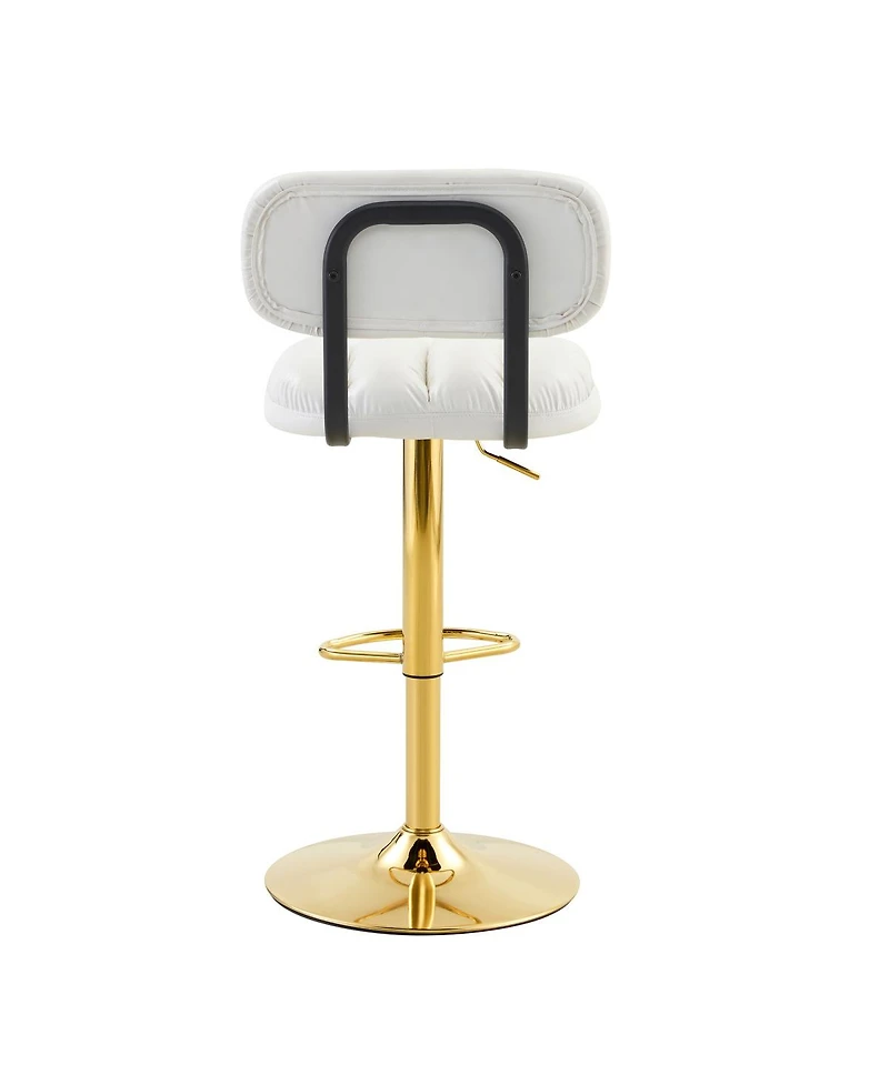 Streamdale Furniture Set of 2 White Pu Leather Bar Stools with Gold Base & Footrest
