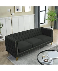 Streamdale Furniture Velvet Sofa for Living Room, Tufted Square Arm Couch, Modern Upholstered Button & Metal Legs