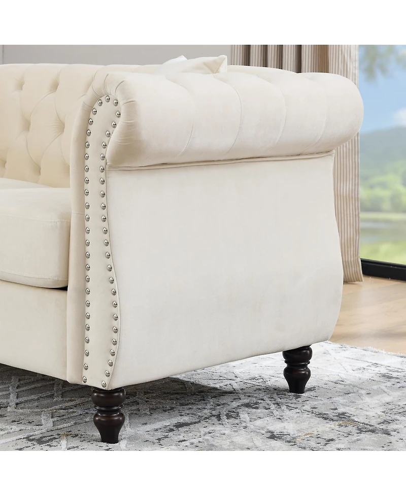 Streamdale Furniture Chesterfield 58.8" Velvet 2-Seater Tufted Sofa with Rolled Arms & Nailhead Accents