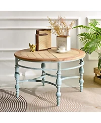 Streamdale Furniture Rustic Wooden Carved Coffee Table with Metal Legs