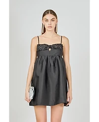 endless rose Women's Bead Embellished Bow Mini Dress