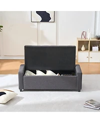 Streamdale Furniture Streamdale 48" Storage Bench for End of Bed, Faux Linen Upholstered Ottoman with Arms, Gray
