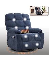 Streamdale Furniture Fabric Recliner Chair with Heat Massage, Rocker & Swivel