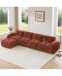 Streamdale Furniture L-Shaped Velvet Tufted Sofa with Movable Ottoman