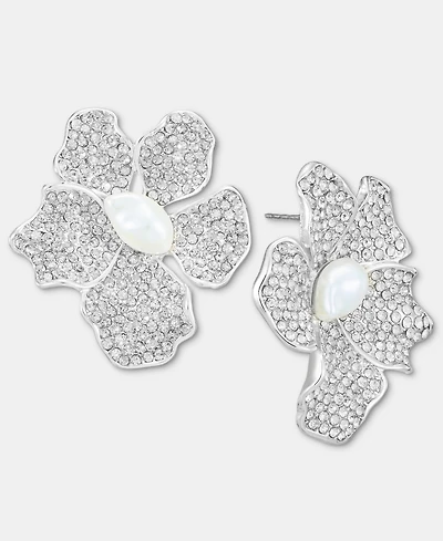 I.n.c. International Concepts Crystal & Imitation Pearl Flower Button Earrings, Macy's Exclusive