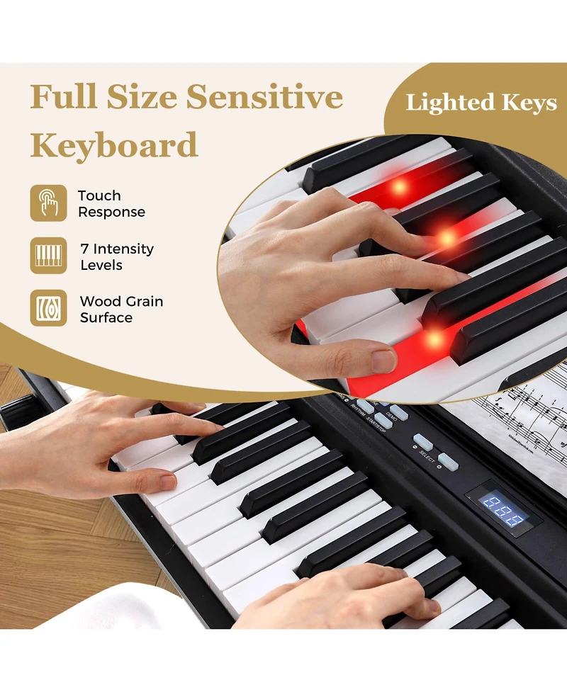 Costway 88-Key Electric Piano Keyboard with Adjustable Stand Stool, Light-up Keys & Buttons