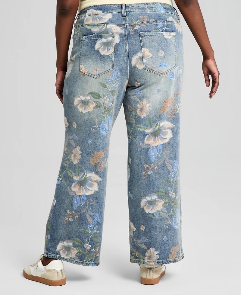And Now This Trendy Plus Painted Floral Print Jeans, Macy's Exclusive