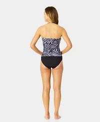 Anne Cole Womens Printed Strapless Tankini Top High Waist Bikini Bottoms
