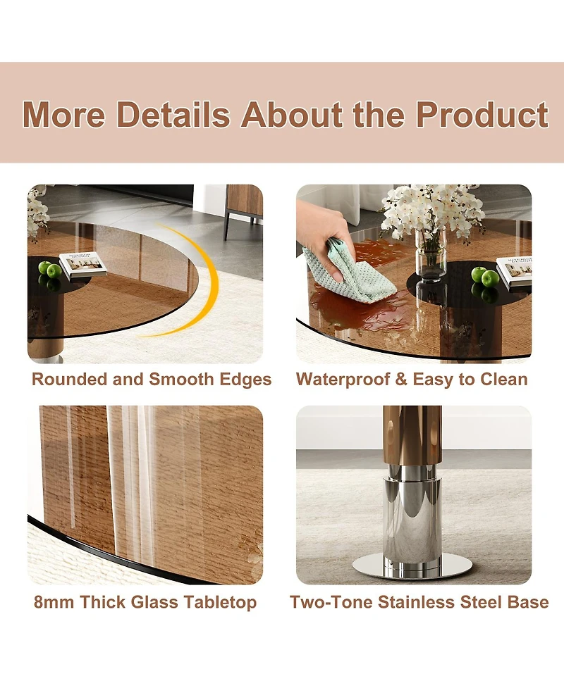 Streamdale Furniture 35" Round Glass Dining Table with Stainless Steel Legs (Seats 2-4