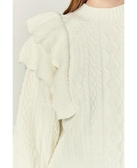 endless rose Women's Cable Knit Ruffled Sweater