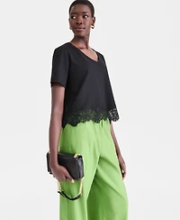 I.n.c. International Concepts Women's Lace-Trim Short Sleeve T-Shirt, Macy's Exclusive