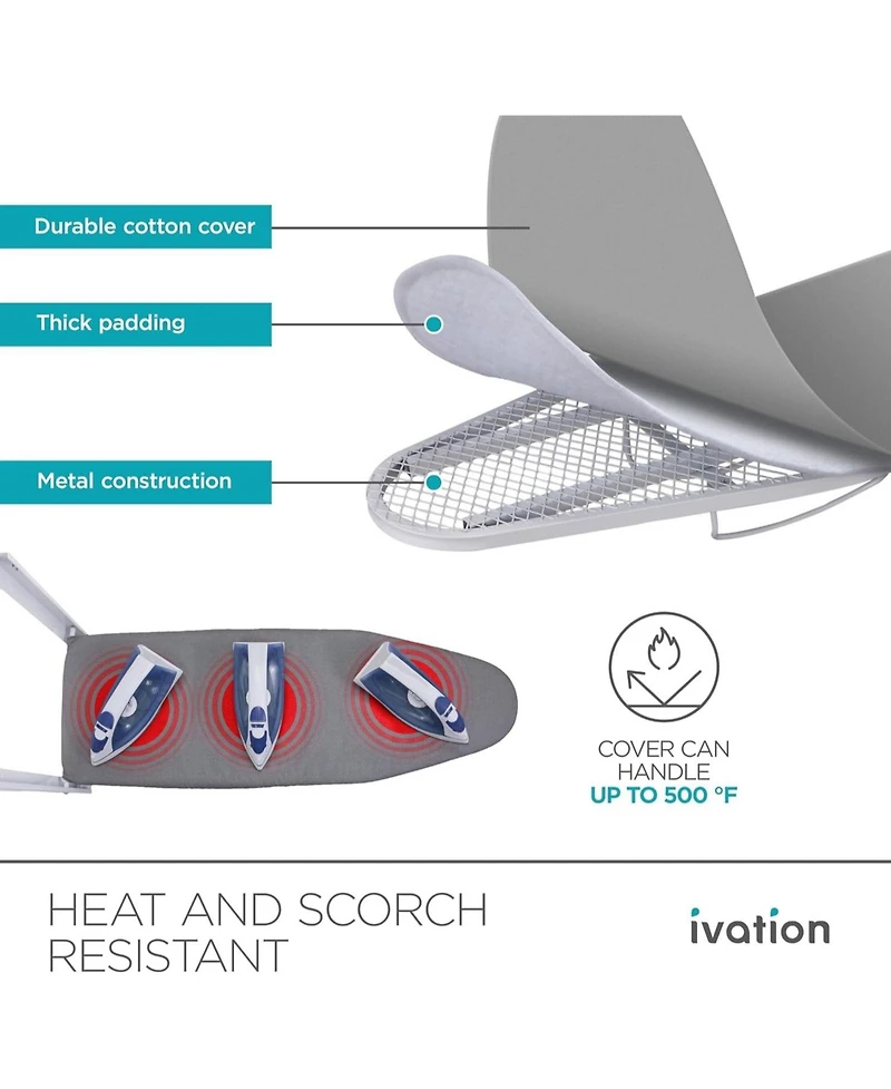 Ivation Wall-Mounted Ironing Board, Foldable Iron Board with Iron Holder, Space Saving Design