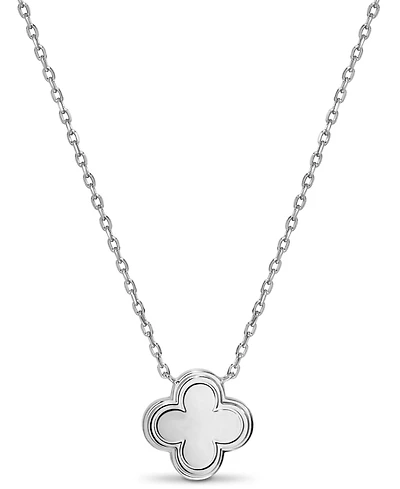 Devata Contour-lined Clover Necklace in Rhodium Plated Sterling Silver, Adj 16/17/18 inch