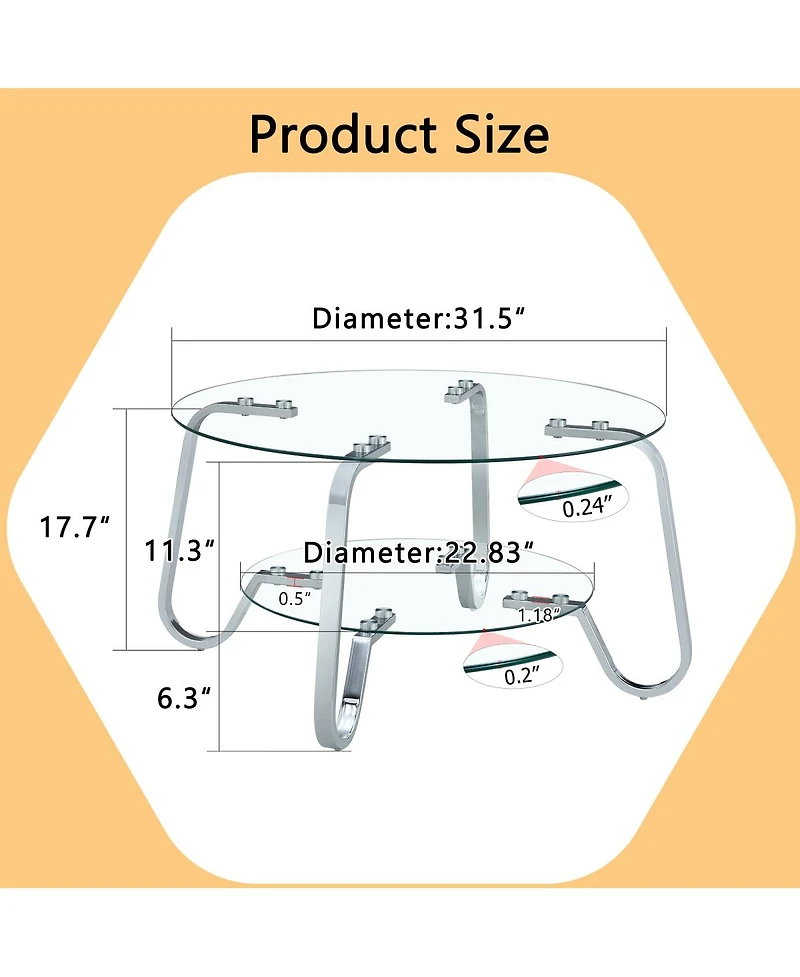 Streamdale Furniture Retro minimalist metal frame glass coffee table, 31.5