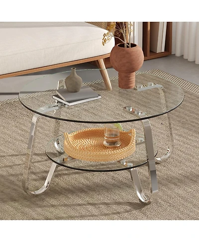 Streamdale Furniture Retro minimalist metal frame glass coffee table, 31.5