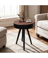 Streamdale Furniture Round Coffee Table with Carved Top, Small Accent Nightstand