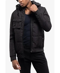 X Ray Men's Xray Hooded Puffer Jacket With Patch Chest Pockets