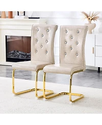 Streamdale Furniture Set of 2 Retro Alligator Upholstered Dining Chairs with Crystal Buckle & Gold Legs