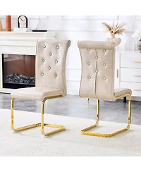 Streamdale Furniture Set of 2 Retro Alligator Upholstered Dining Chairs with Crystal Buckle & Gold Legs