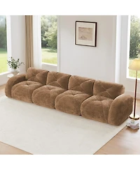 Streamdale Furniture Camel 140" Soft Velvet Boneless Sofa with Tufted Design, No Assembly Required