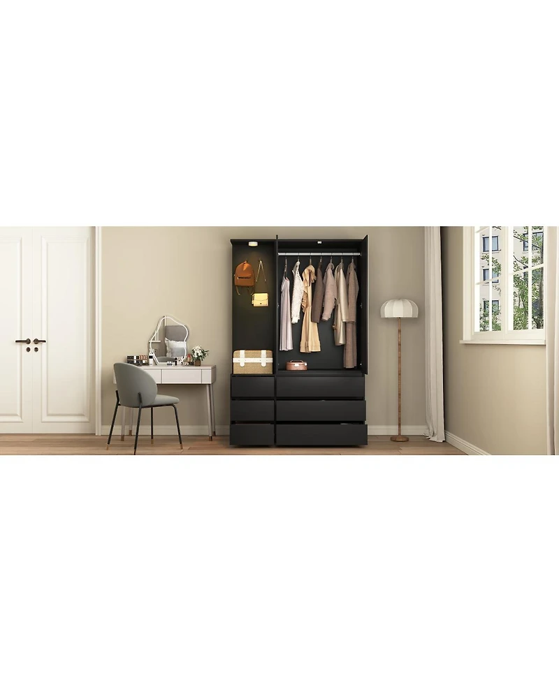 Streamdale Furniture Wardrobe Closet 71.7" H, 2 Doors 6 Drawers