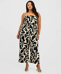 Derek Heart Trendy Plus Size Strapless Ruched Jumpsuit