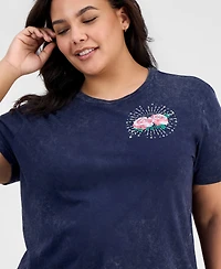 Rebellious One Trendy Plus Rose Graphic-Print Short-Sleeve T-Shirt