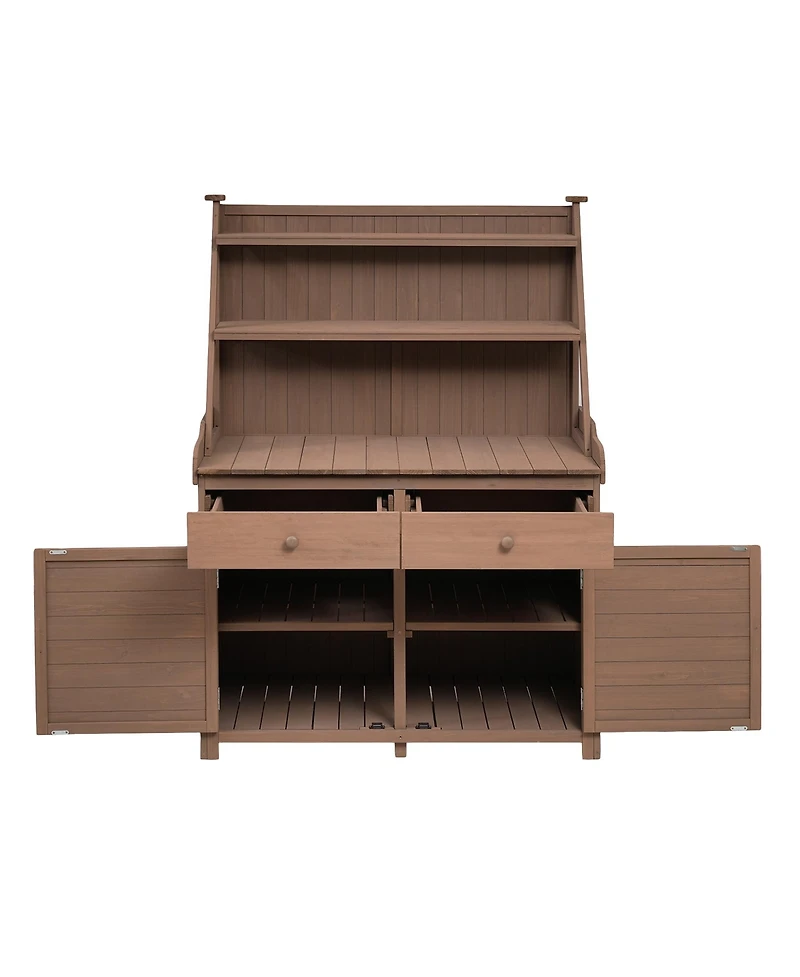 Mondawe 65 Inch Fir Wood Potting Bench with Drawer and Cabinet Storage