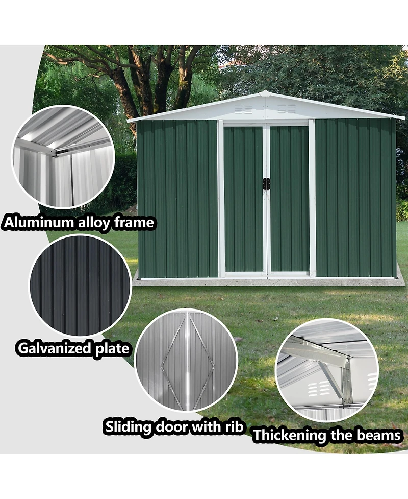 Mondawe 8FTx6FT Outdoor Storage Garden Bike Shed With Aluminum alloy frame and sliding door