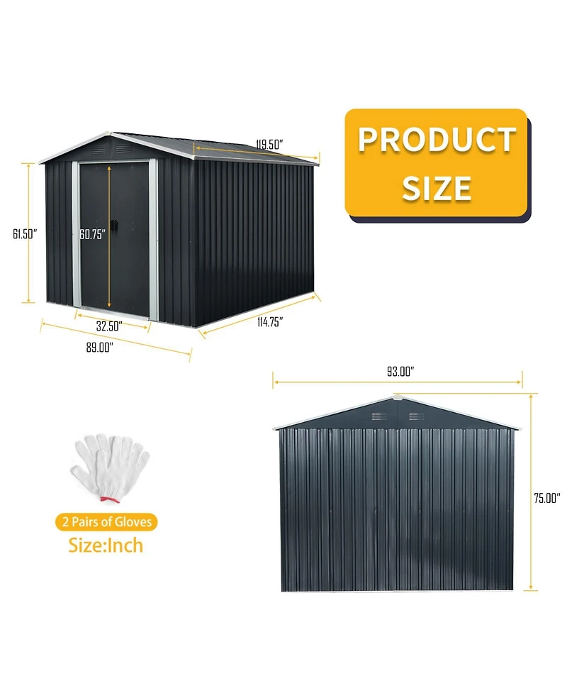 Mondawe 8ft x 10ft Outdoor Metal Storage Shed with meatl foundation and Sliding Door
