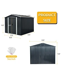 Mondawe 8ft x 10ft Outdoor Metal Storage Shed with meatl foundation and Sliding Door