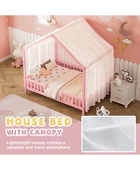 Streamdale Furniture Montessori Floor Bed with Canopy, Full House Shape Toddler Frame