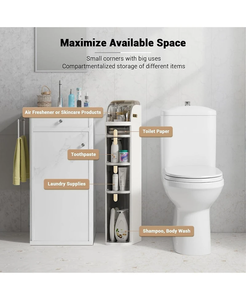 gaomon 4-Tier Narrow Bathroom Storage Cabinet, Slim Rolling Organizer with Drawers & Wheels, White