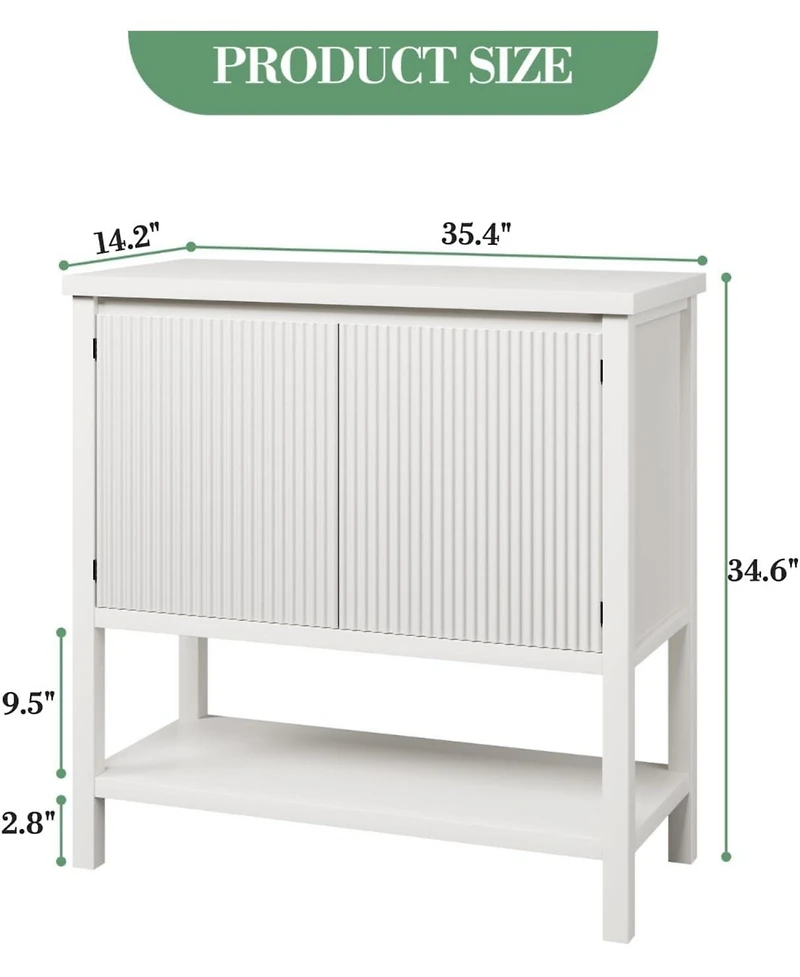 gaomon Farmhouse Console Table with Storage, Entryway Sofa Table with Fluted Door Cabinet, White