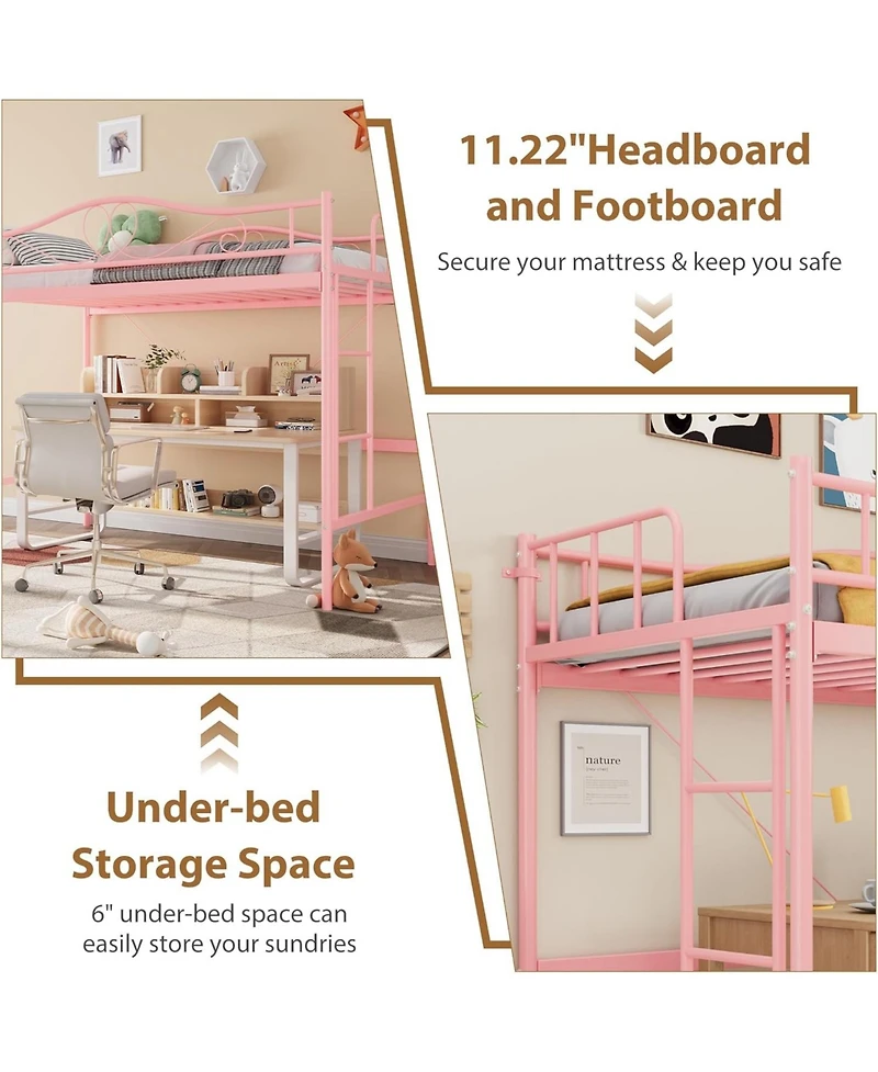 gaomon Loft Bed Twin with Removable Ladder & Full Safety Guardrail, Heavy-Duty Metal Frame 400 Lbs Weight Capacity, No Box