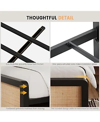 gaomon Rattan Queen Bed Frame, Boho Bed Frame with Headboard & Footboard, Bed Frame with Strong Metal Slat, Noise Free, No Box Spring Needed.