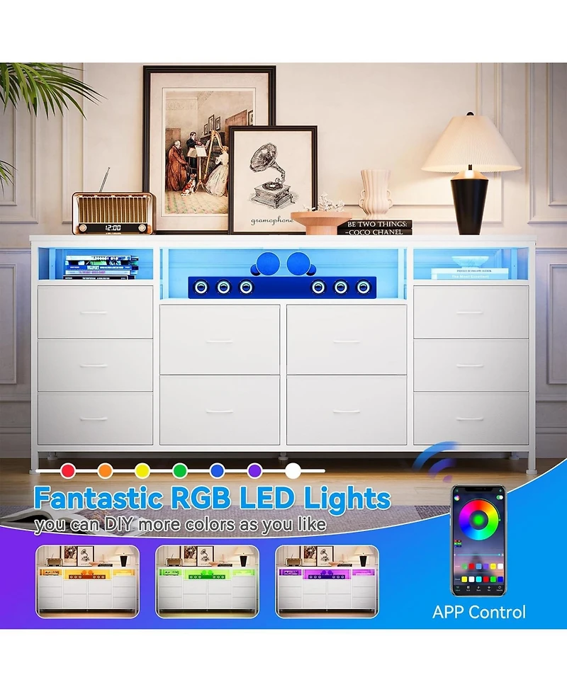 gaomon 63.3" Wide 10-Drawer Dresser Tv Stand for Bedroom and Living Room