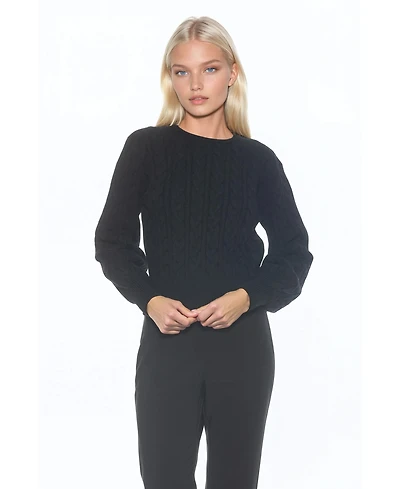 Alexia Admor Women's Berli Crewneck Bubble Sleeve Fully Knit Cable Sweater