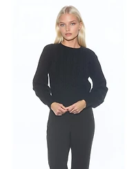 Alexia Admor Women's Berli Crewneck Bubble Sleeve Fully Knit Cable Sweater