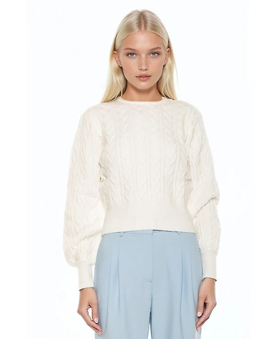 Alexia Admor Women's Berli Crewneck Bubble Sleeve Fully Knit Cable Sweater