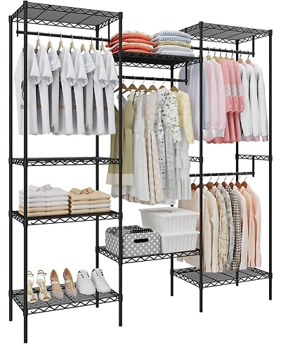 gaomon Metal Clothing Rack with 8 Adjustable Shelves and 4 Hanging Rods, Freestanding Garment Rack Organizer