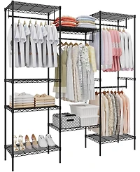 gaomon Metal Clothing Rack with 8 Adjustable Shelves and 4 Hanging Rods, Freestanding Garment Rack Organizer