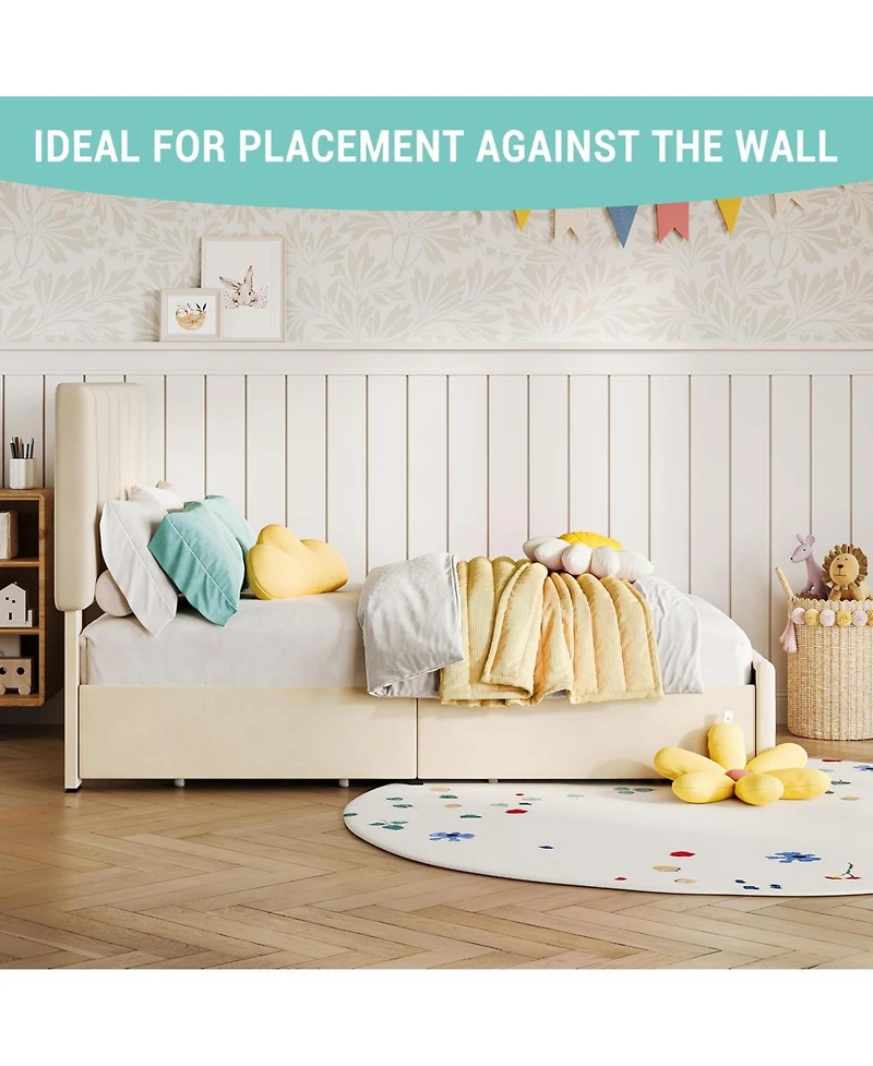 gaomon Bed Frame with Adjustable Headboard and 4 Storage Drawers, Soft Upholstered Platform Frames Wooden Slats Support