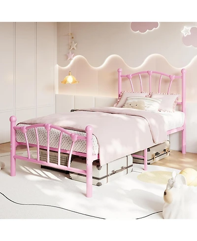 gaomon Metal Bed Frame, Frames for Girls, Platform with Heart-Shaped Design Headboard&Footboard, Heavy-Duty - Twin