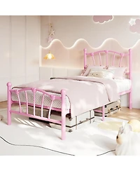 gaomon Metal Bed Frame, Frames for Girls, Platform with Heart-Shaped Design Headboard&Footboard, Heavy-Duty - Twin