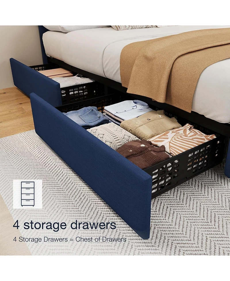 gaomon Bed Frame with 4 Storage Drawers and Adjustable Headboard, Faux Leather Upholstered Platform Beds