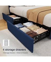 gaomon Bed Frame with 4 Storage Drawers and Adjustable Headboard, Faux Leather Upholstered Platform Beds
