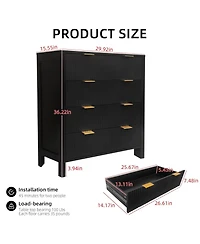 gaomon 30" Fluted 4-Drawer Dresser, Modern Storage Cabinet with Gold Handles for Bedroom, Black
