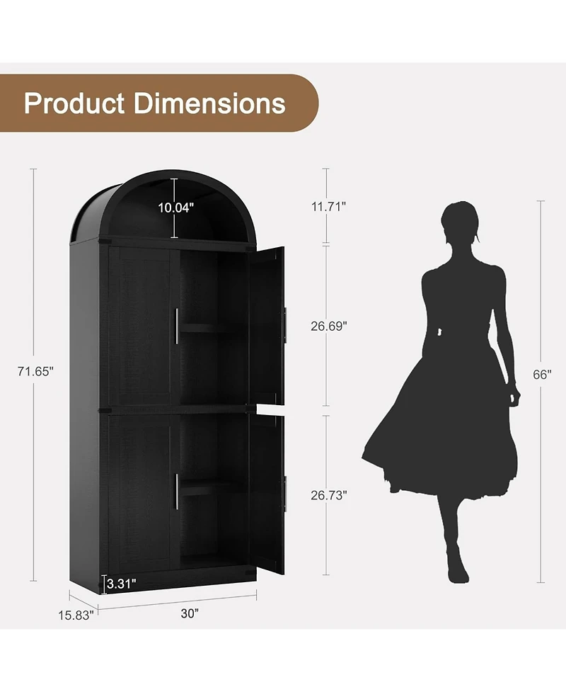 gaomon Arched 71.6" Tall Kitchen Pantry Cabinet, Farmhouse Storage Cabinet with Doors, Black